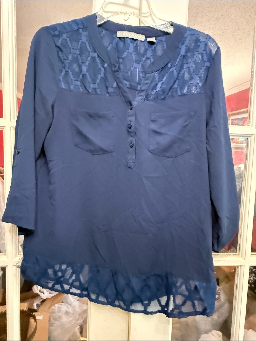 Valerie Stevens Navy Blue Lace-Yoke Tunic